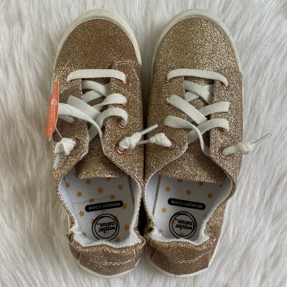 Wonder Nation Shoes Girls Size 4 Gold Sparkly Slip On Stretchy Back - Picture 5 of 6